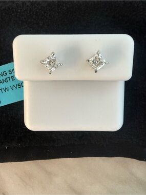 NWT Moissanite Square-Cut Stud Earrings - Sterling Silver
